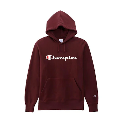 Champion Script Logo Hoodie Regular Fit Pullover - Japan Edition, Unisex, Maroon C3-J117WINERED