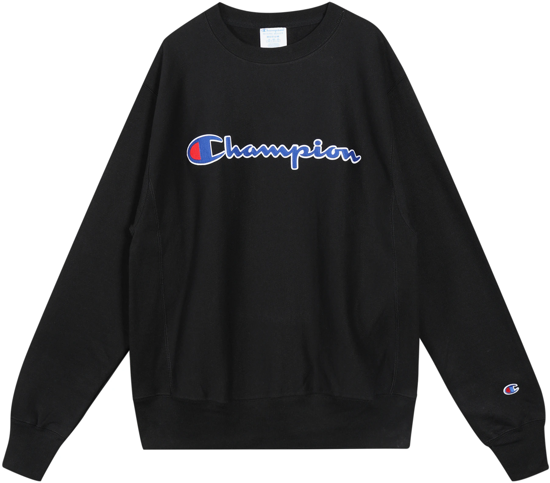 champion-script-logo-patch-pullover-hoodie-black-unisex-us-version-gf-70-y06150-bkc