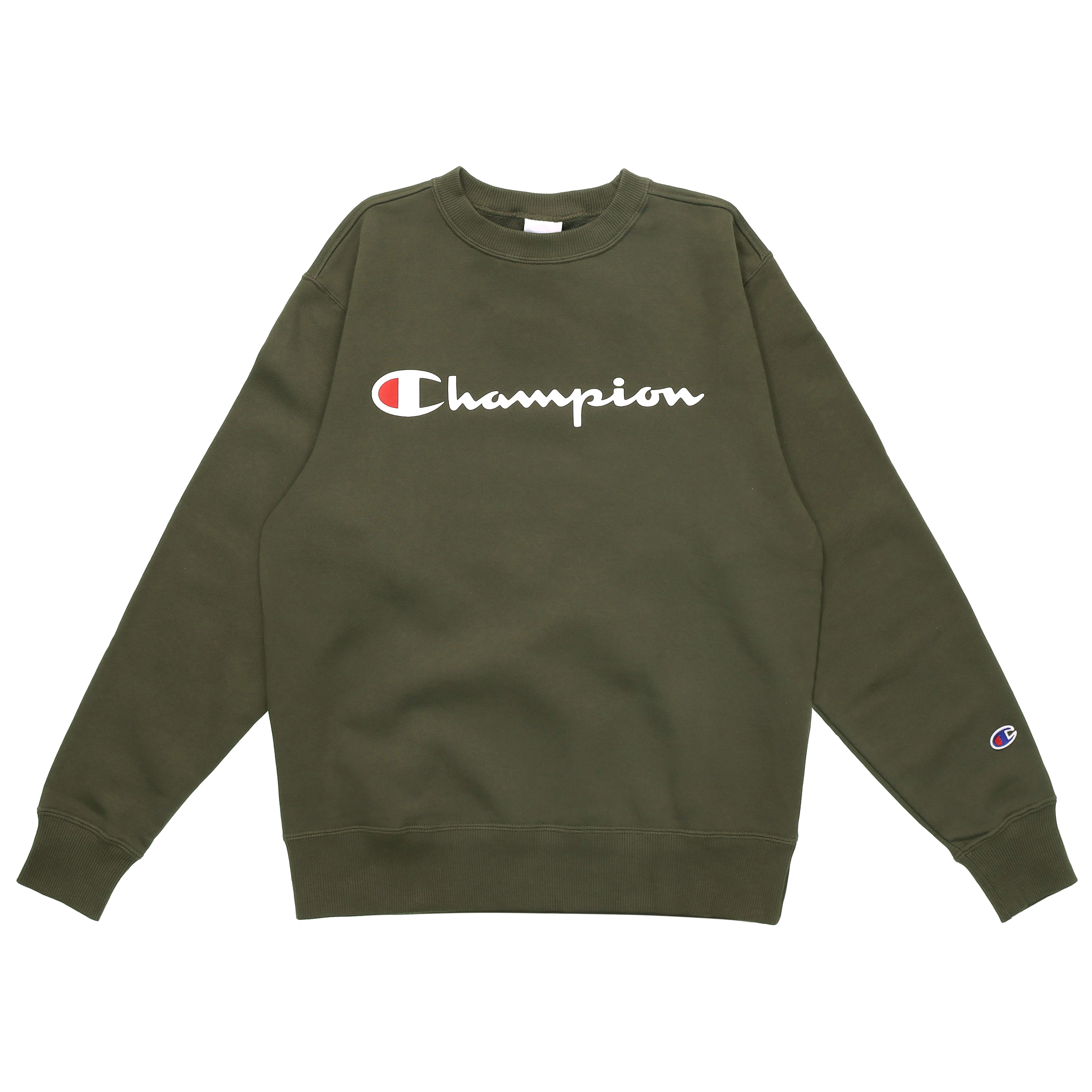 Champion Script Logo Print Crewneck Sweatshirt Japan Edition Unisex Dark Green C3-Q002-M804
