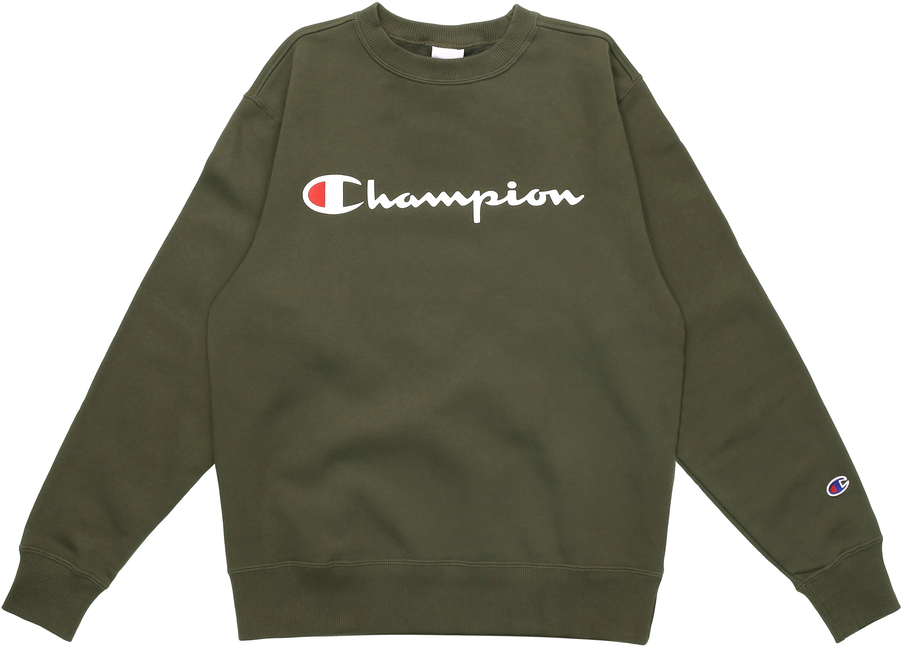 champion-script-logo-print-crewneck-sweatshirt-japan-edition-unisex-dark-green-c3-q002-m804