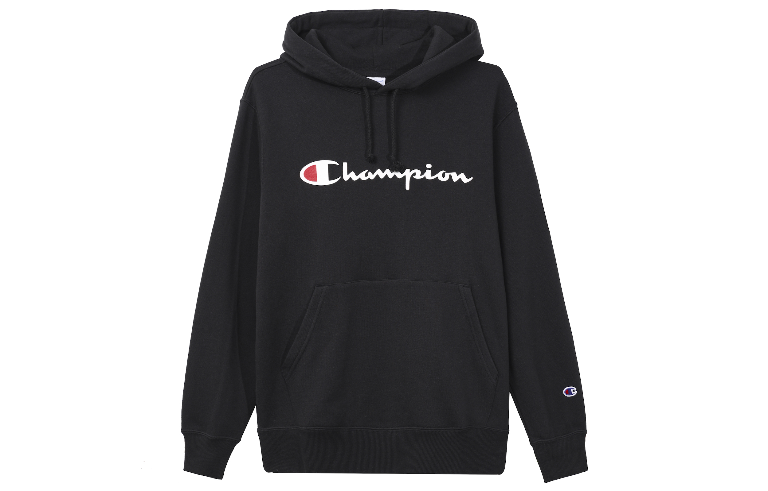 Champion Script Logo Pullover Fleece Hoodie Japan Winter Couple Style Black C3-L122BLACK