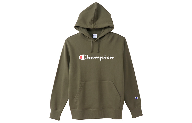 Champion Script Logo Pullover Hoodie Japan Edition Unisex Military Green C3-Q102-655