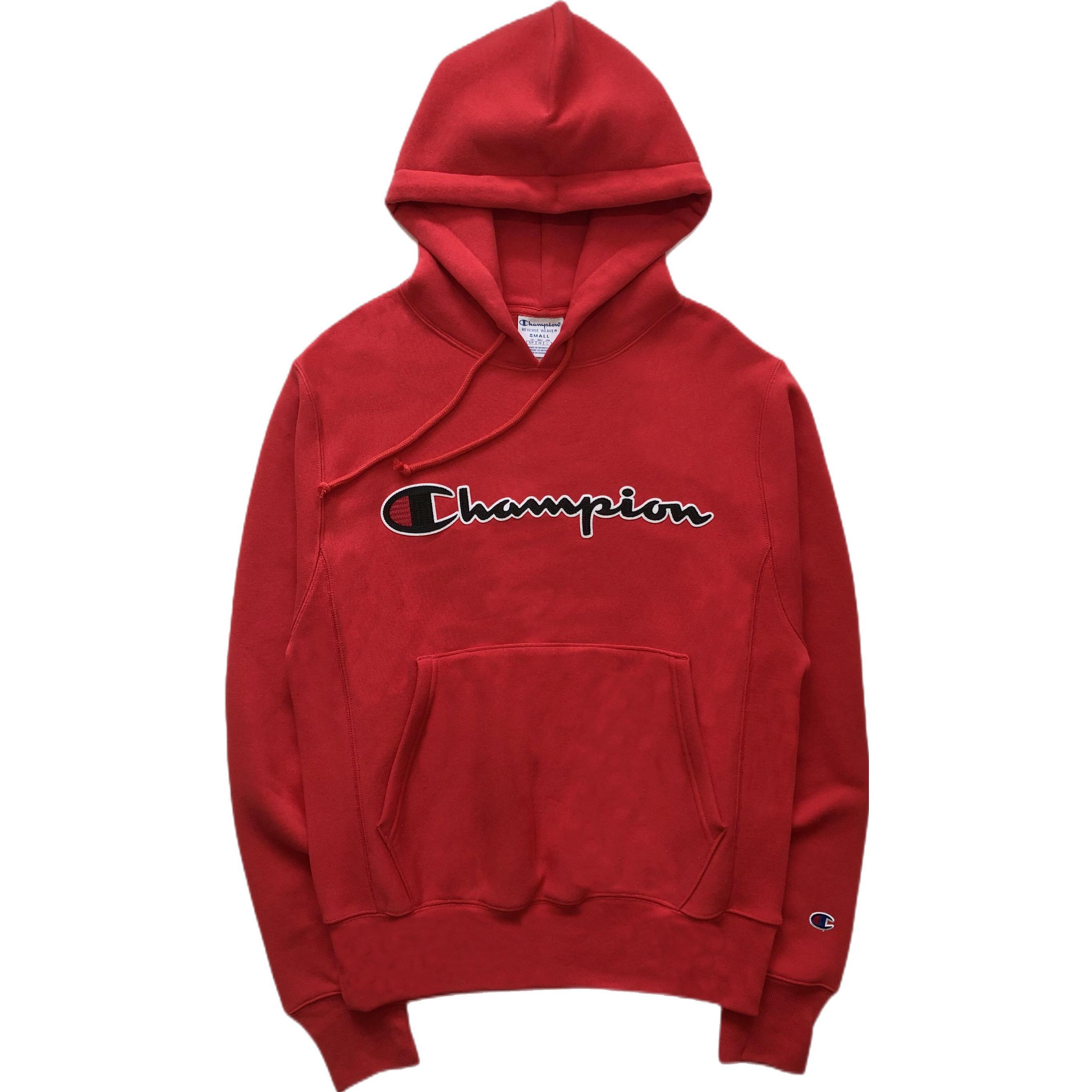 Champion Script Logo Pullover Hoodie Red Unisex USA Edition Fleece Lined GF68-Y07471-2WC