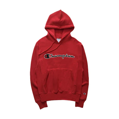 Champion Script Logo Pullover Hoodie Red Unisex USA Edition Fleece Lined GF68-Y07471-2WC