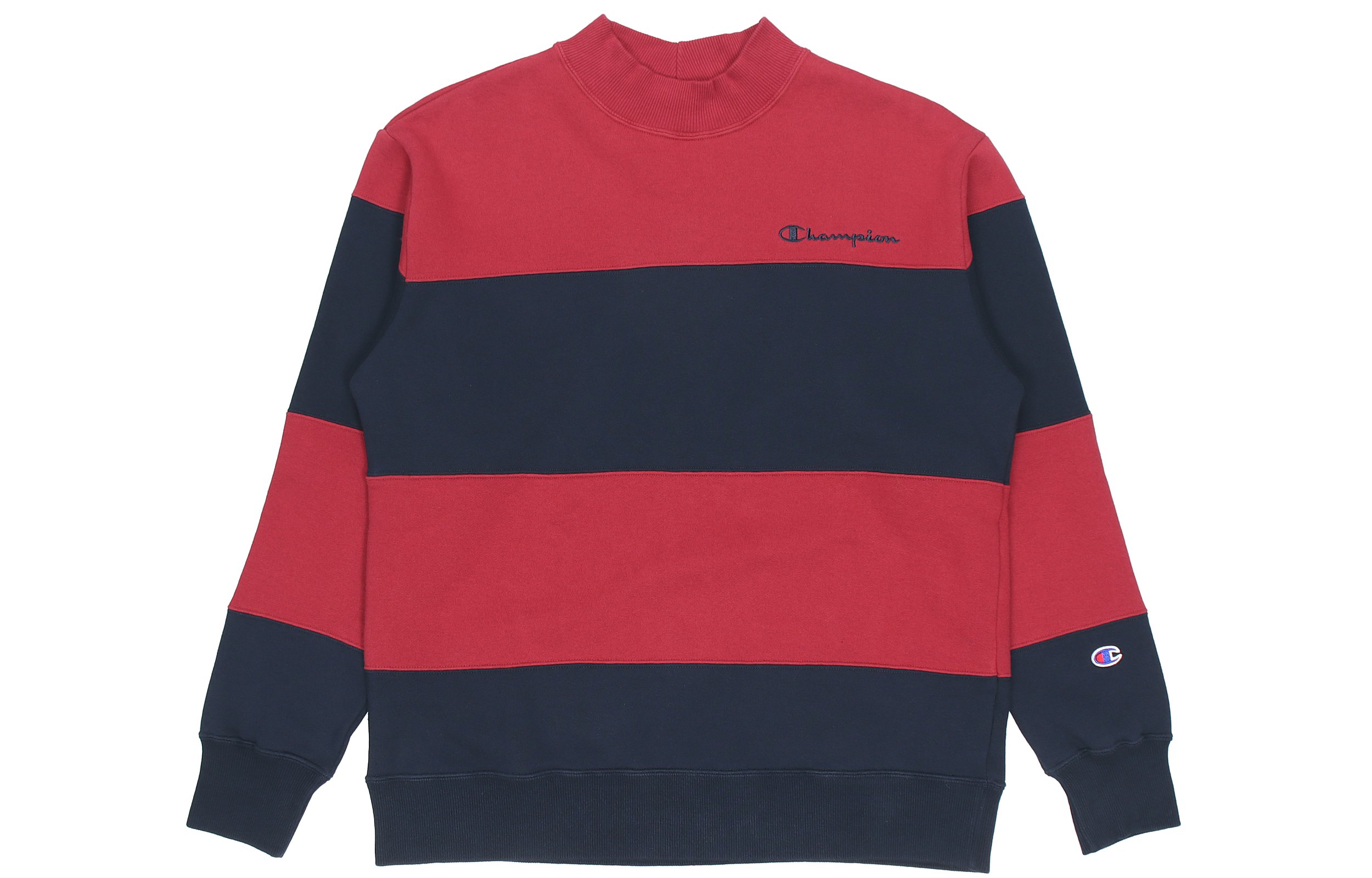 Champion Script Logo Striped Crewneck Fleece Sweatshirt Japan Unisex Red C3-S020-M480