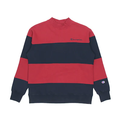 Champion Script Logo Striped Crewneck Fleece Sweatshirt Japan Unisex Red C3-S020-M480
