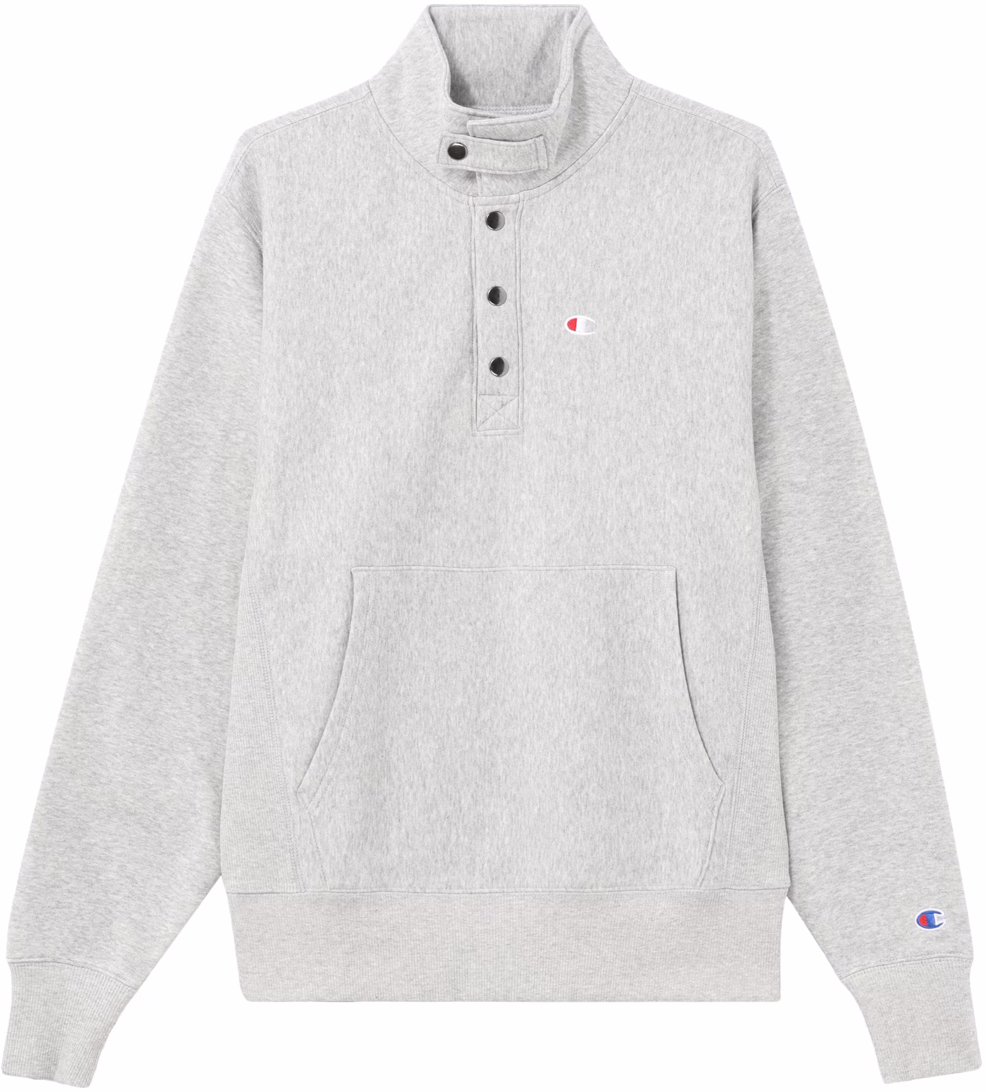 champion-small-c-logo-snap-button-high-neck-fleece-sweatshirt-light-gray-unisex-um-ssw-12-m302