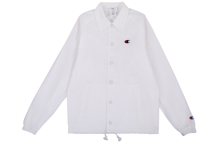 Champion Small Logo Coach Jacket Unisex White Long Sleeve V0100-white