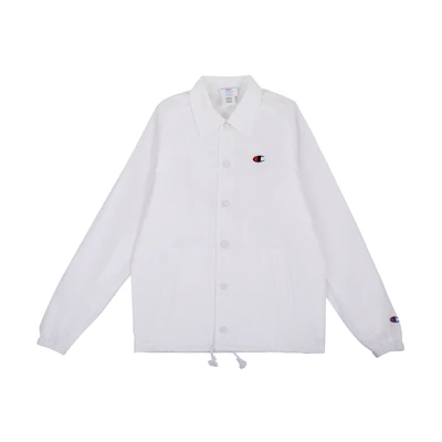 Champion Small Logo Coach Jacket Unisex White Long Sleeve V0100-white