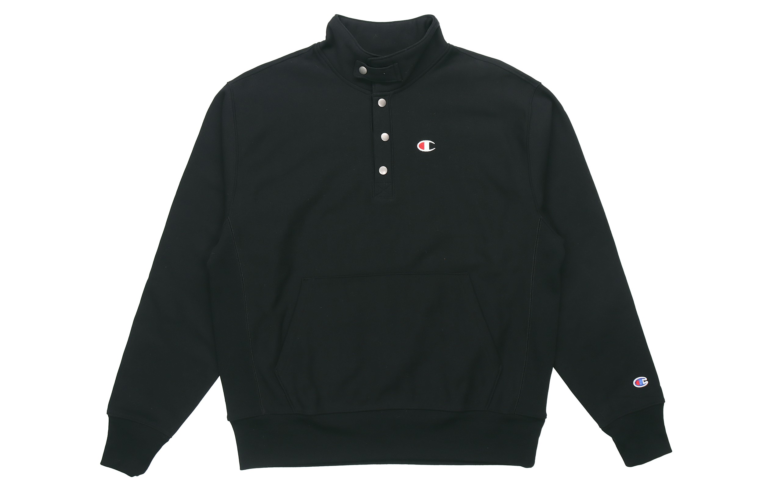 Champion Small Logo Snap Button Mid-High Collar Fleece Sweatshirt Unisex Black UM-SSW12-M201