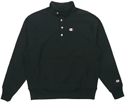 Champion Small Logo Snap Button Mid-High Collar Fleece Sweatshirt Unisex Black UM-SSW12-M201 Champion Small Logo Snap Button Mid-High Collar Fleece Sweatshirt Unisex Black UM-SSW12-M201