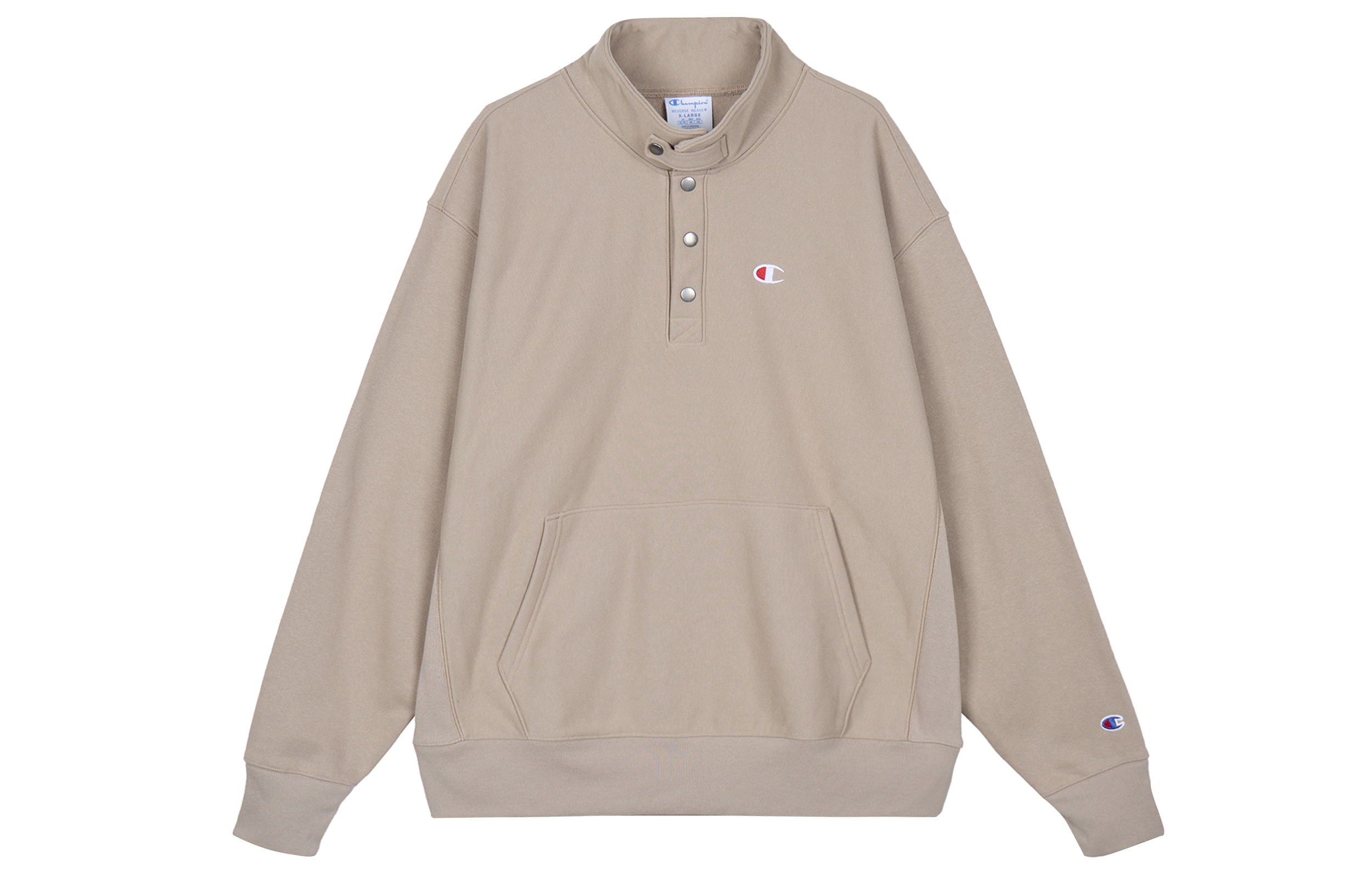 Champion Small Logo Snap Fleece High Collar Loose Sweatshirt Khaki Unisex Winter Wear UM-SSW12-M702