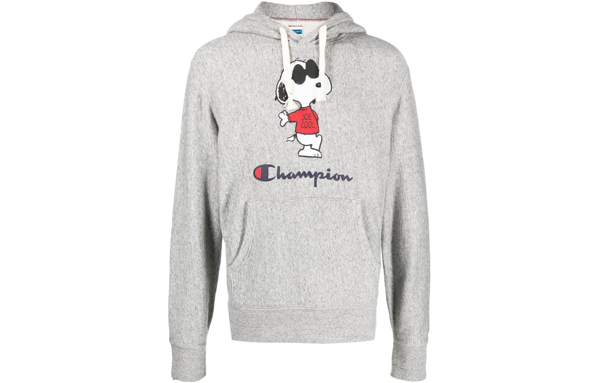 Champion Snoopy Cartoon Graphic Hoodie Grey Mens 217799FT066