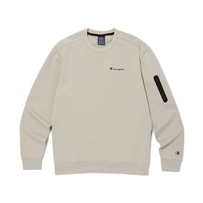 Champion Solid Beige Crewneck Sweatshirt with Logo Print - CKTS3F318I2