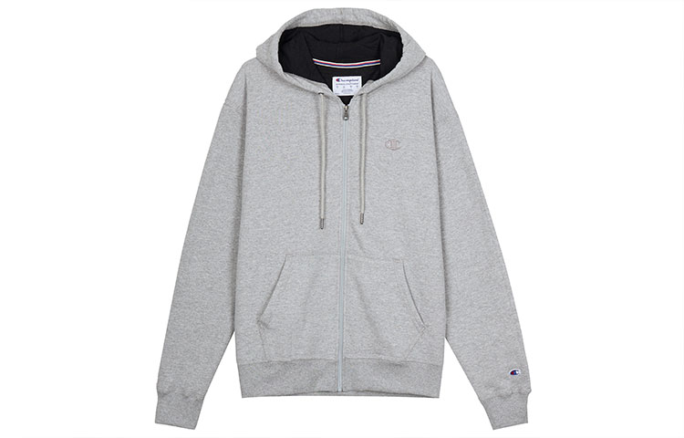 Champion Solid Color Hoodie Zip-Up - Unisex Light Gray Casual Sweatshirt S0891-407D55-806