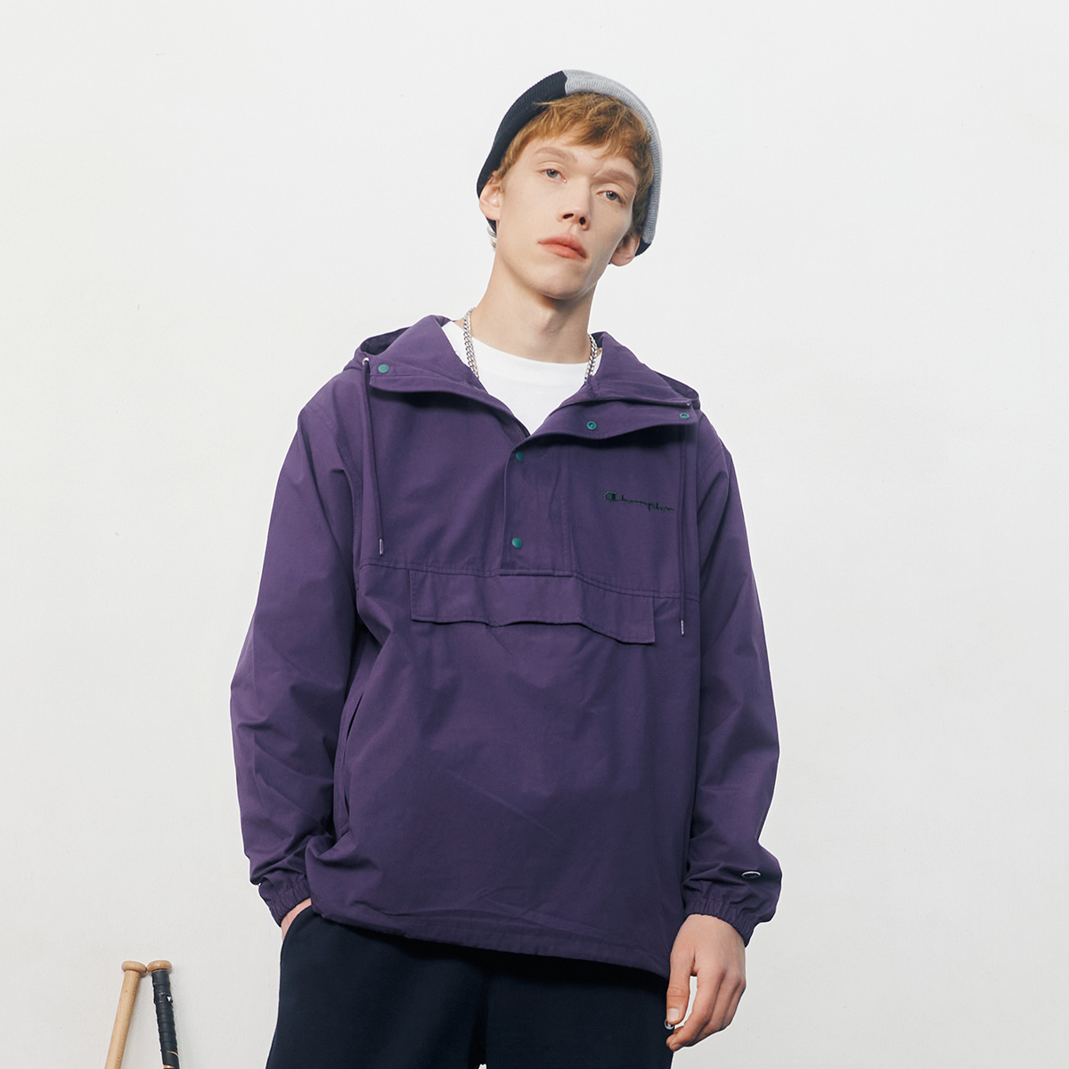 Shop Champion SS22 Campus Embroidered Script Logo Windproof Pullover Jacket Unisex Japan C3-V601
