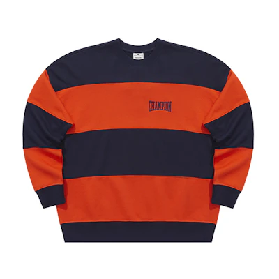 Champion SS22 Colorblock Striped Logo Embroidered Knit Sweatshirt Navy Unisex EM-VSW17