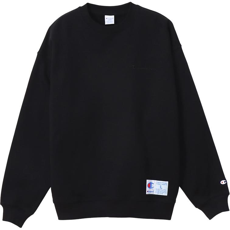 Champion SS24 Embroidered Logo Black Unisex Relaxed Crewneck Sweatshirt C3-Z001-090