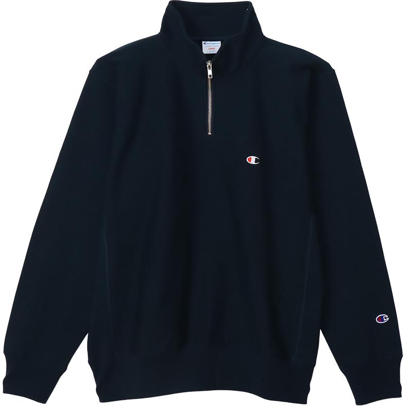 Champion SS24 Embroidered Logo Half-Zip Navy Blue Pullover for Men C3-Z005-370