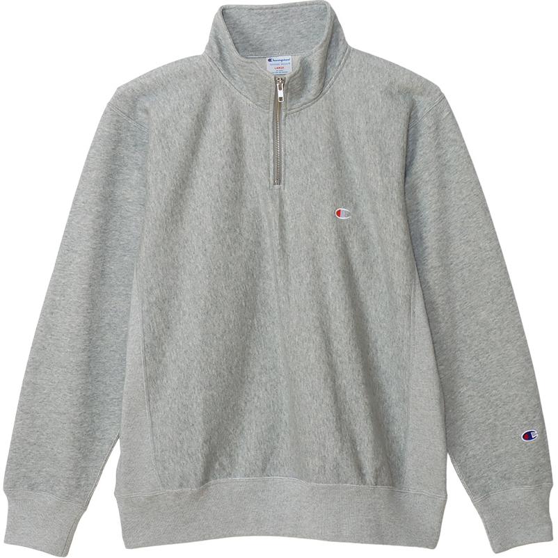 Champion SS24 Embroidered Logo Half-Zip Stand Collar Sweatshirt Oxford Grey Men C3-Z005-070