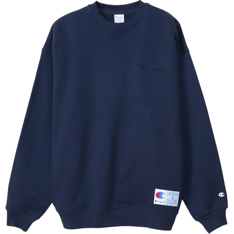 Champion SS24 Embroidered Logo Navy Blue Unisex Relaxed Crewneck Sweatshirt C3-Z001-370