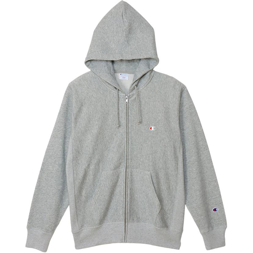 Champion SS24 Embroidered Logo Zip Hoodie Unisex - Oxford Grey C3-Z102-070