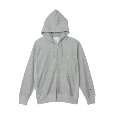 Champion SS24 Embroidered Logo Zip Hoodie Unisex - Oxford Grey C3-Z102-070