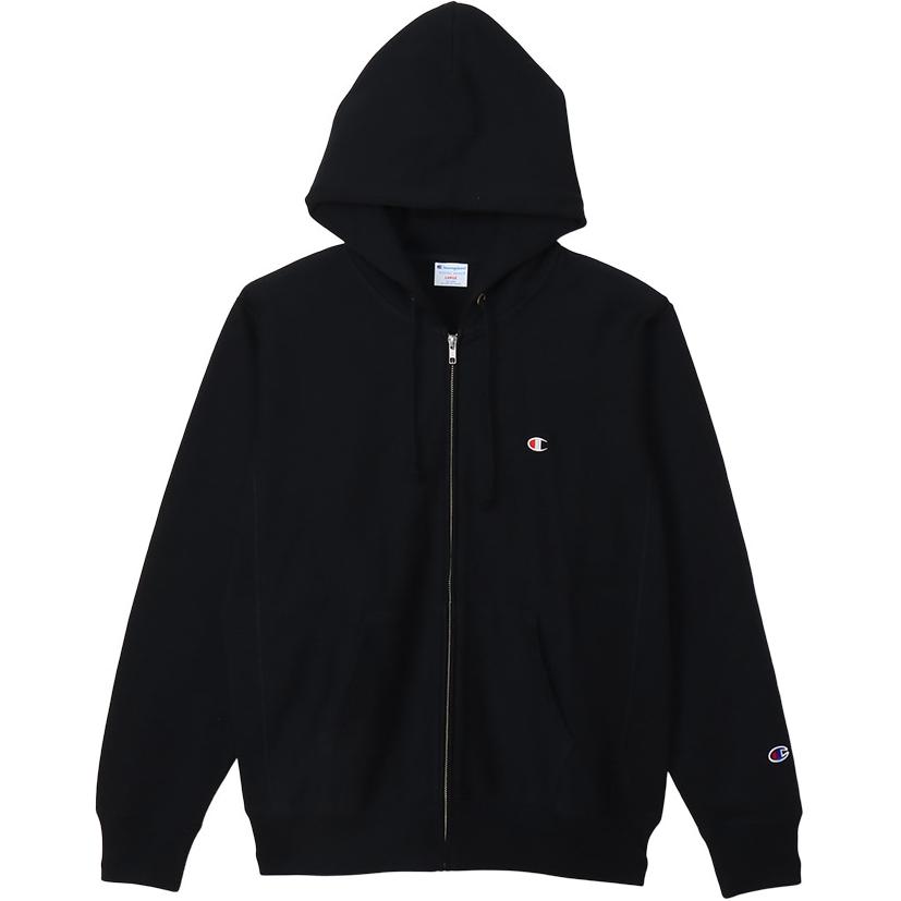 Champion SS24 Embroidered Logo Zip Hoodie Unisex - Midnight Black C3-Z102-09A