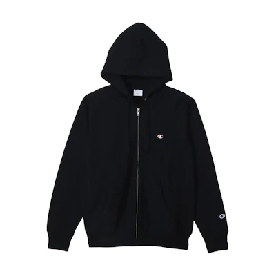 Champion SS24 Embroidered Logo Zip Hoodie Unisex - Midnight Black C3-Z102-09A