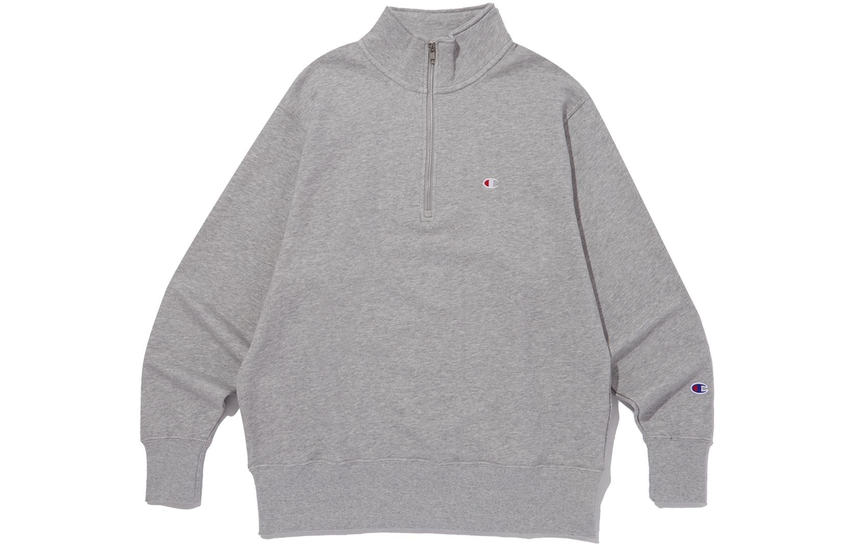 Champion SS24 Half-Zip Sweatshirt Unisex Gray Long Sleeve with Ribbed Cuffs CKTS4E305G2