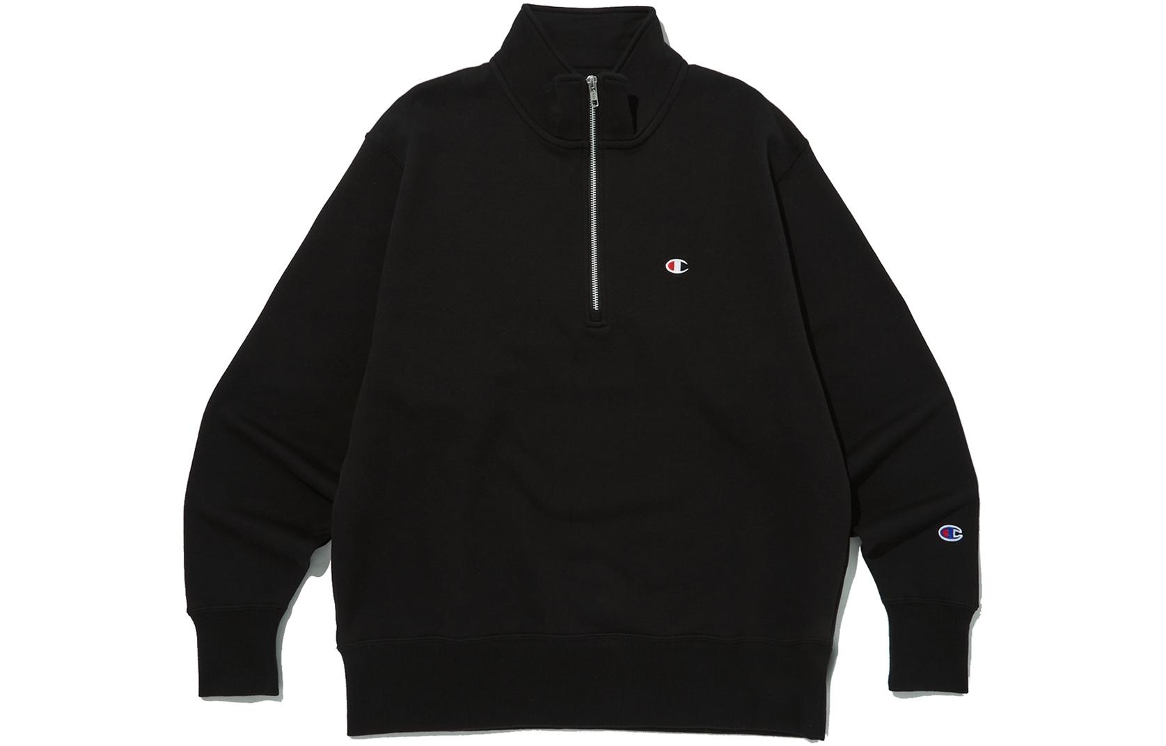 Champion SS24 Logo Half-Zip Ribbed Cuff Sweatshirt Unisex Black CKTS4E305BK