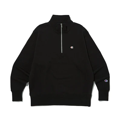 Champion SS24 Logo Half-Zip Ribbed Cuff Sweatshirt Unisex Black CKTS4E305BK