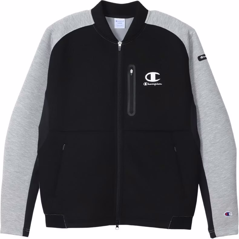 champion-ss-24-logo-zip-baseball-collar-raglan-jacket-oxford-gray-unisex-c3-zg-603-070