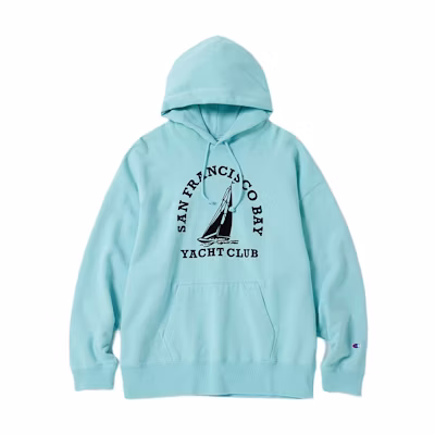 Champion SS24 Ocean Style Logo Hoodie Unisex Oversized Light Gray Blue C8-Z105-380