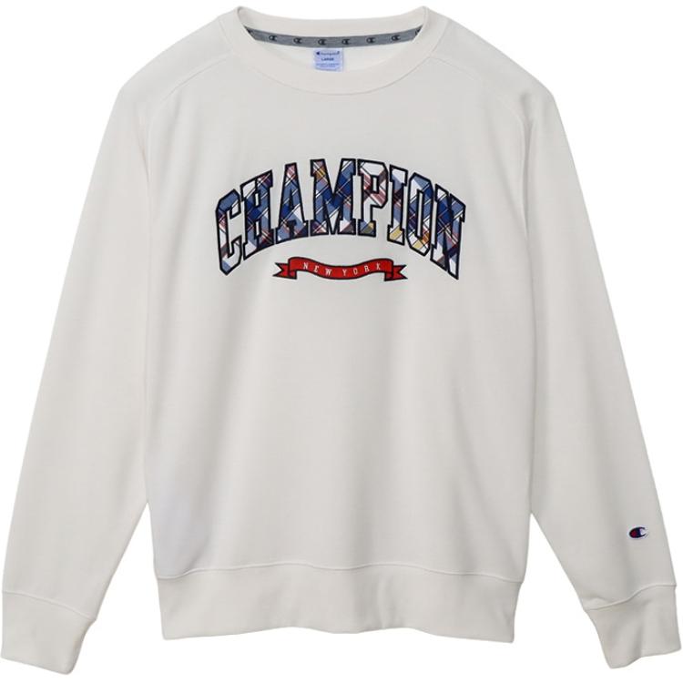 Champion SS24 Raglan Crewneck Sweatshirt Beige Alphabet Patch Design C3-ZG001-020