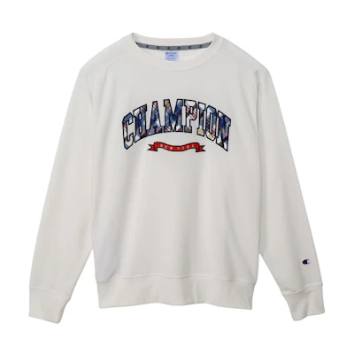 Champion SS24 Raglan Crewneck Sweatshirt Beige Alphabet Patch Design C3-ZG001-020