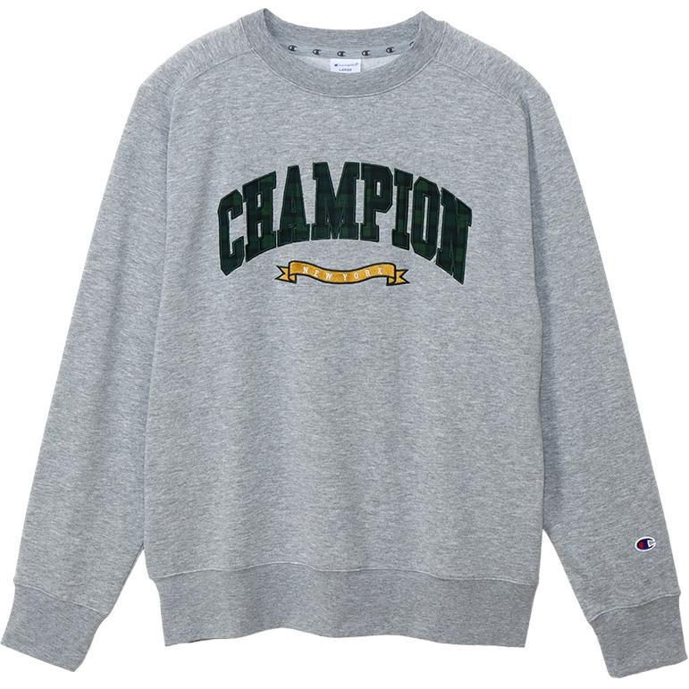 Champion SS24 Raglan Crewneck Sweatshirt Oxford Grey Letter Pattern C3-ZG001-070