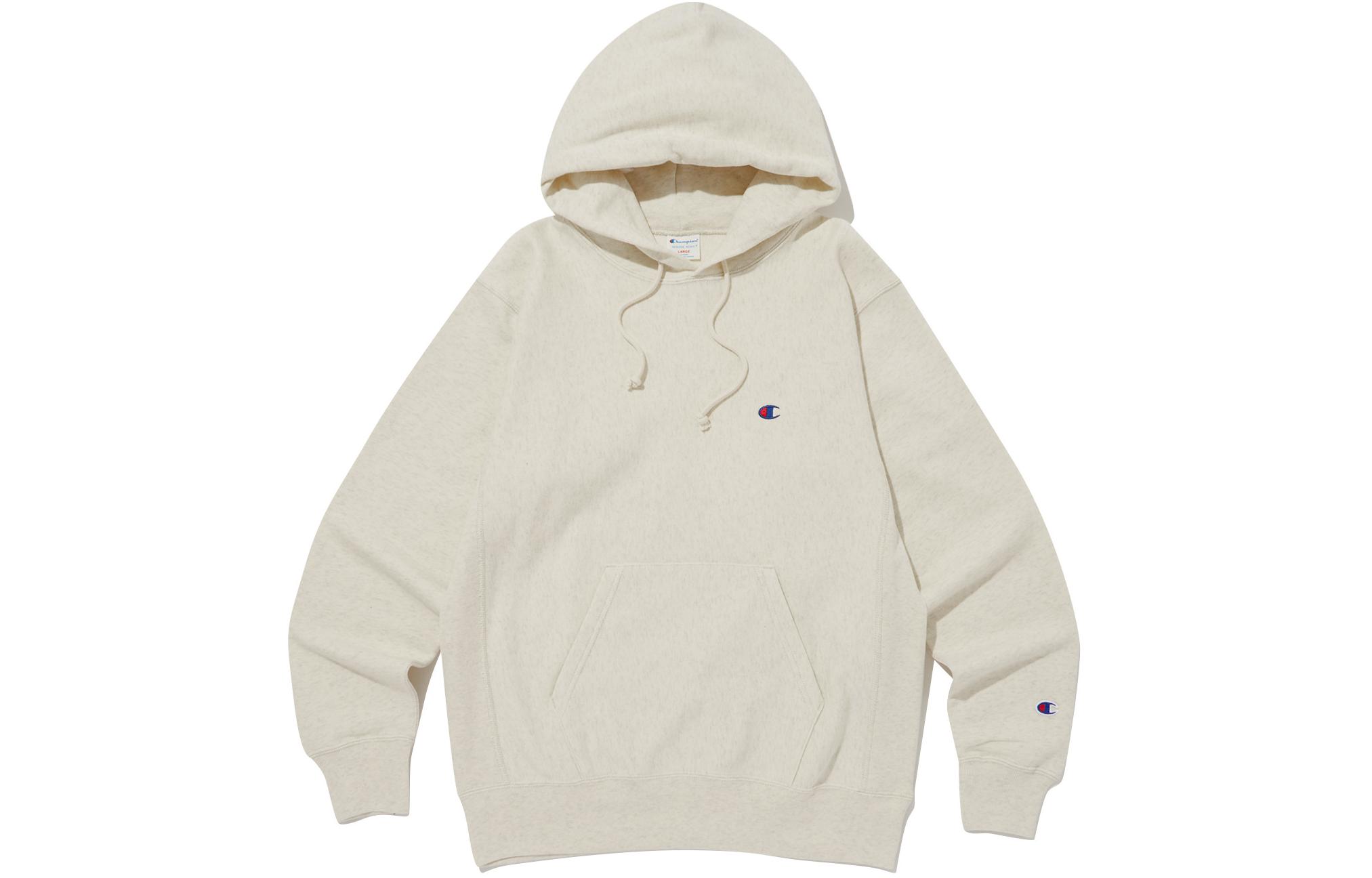 Champion SS24 Reverse Weave Logo Hoodie Unisex Cream Color Loose Fit CKTS4E506CR
