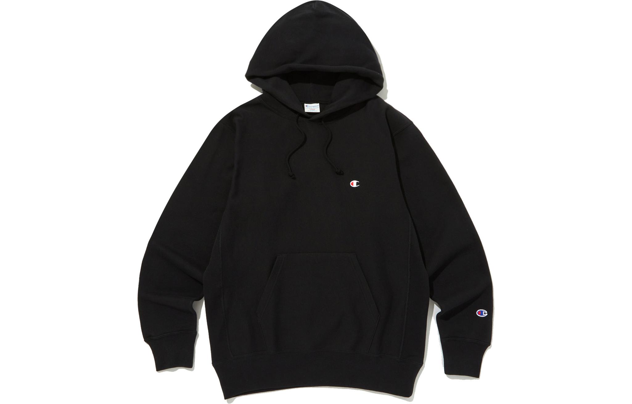 Champion SS24 Reverse Weave Logo Hoodie Unisex Loose Fit - Black CKTS4E506BK
