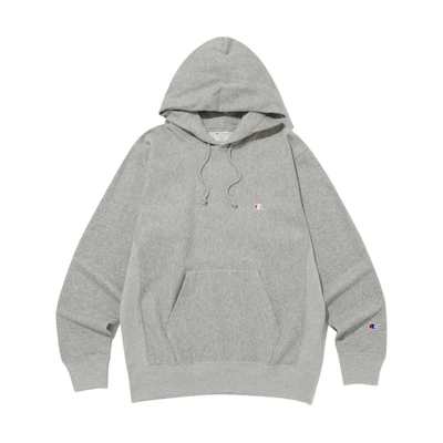 Champion SS24 Reverse Weave Logo Loose Fit Hoodie Unisex - Grey CKTS4E506G2