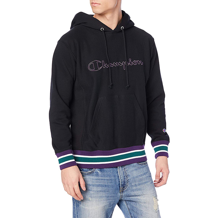Lookbook Champion Stripe Cuff Script Logo Sweatshirt Japanese Version Unisex Black C3-R111-C090