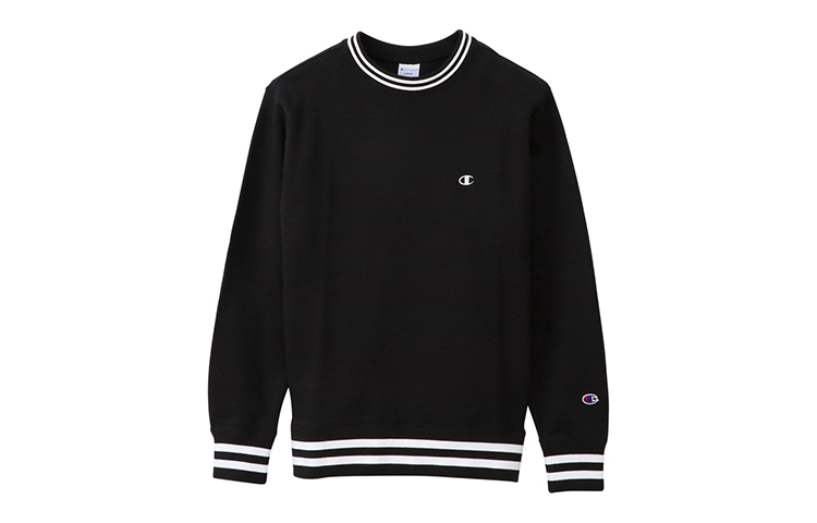 Champion Striped Embroidered Crewneck Sweatshirt Japan Ver Unisex - Black C3-Q004-090
