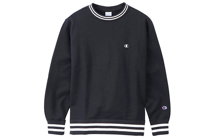 Champion Striped Embroidered Japanese Sweatshirt Unisex Dark Blue C3-Q004-C370