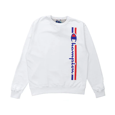 Champion White Crewneck Sweatshirt with Vertical Script Logo Unisex US Version GF88H-Y07973-WHC