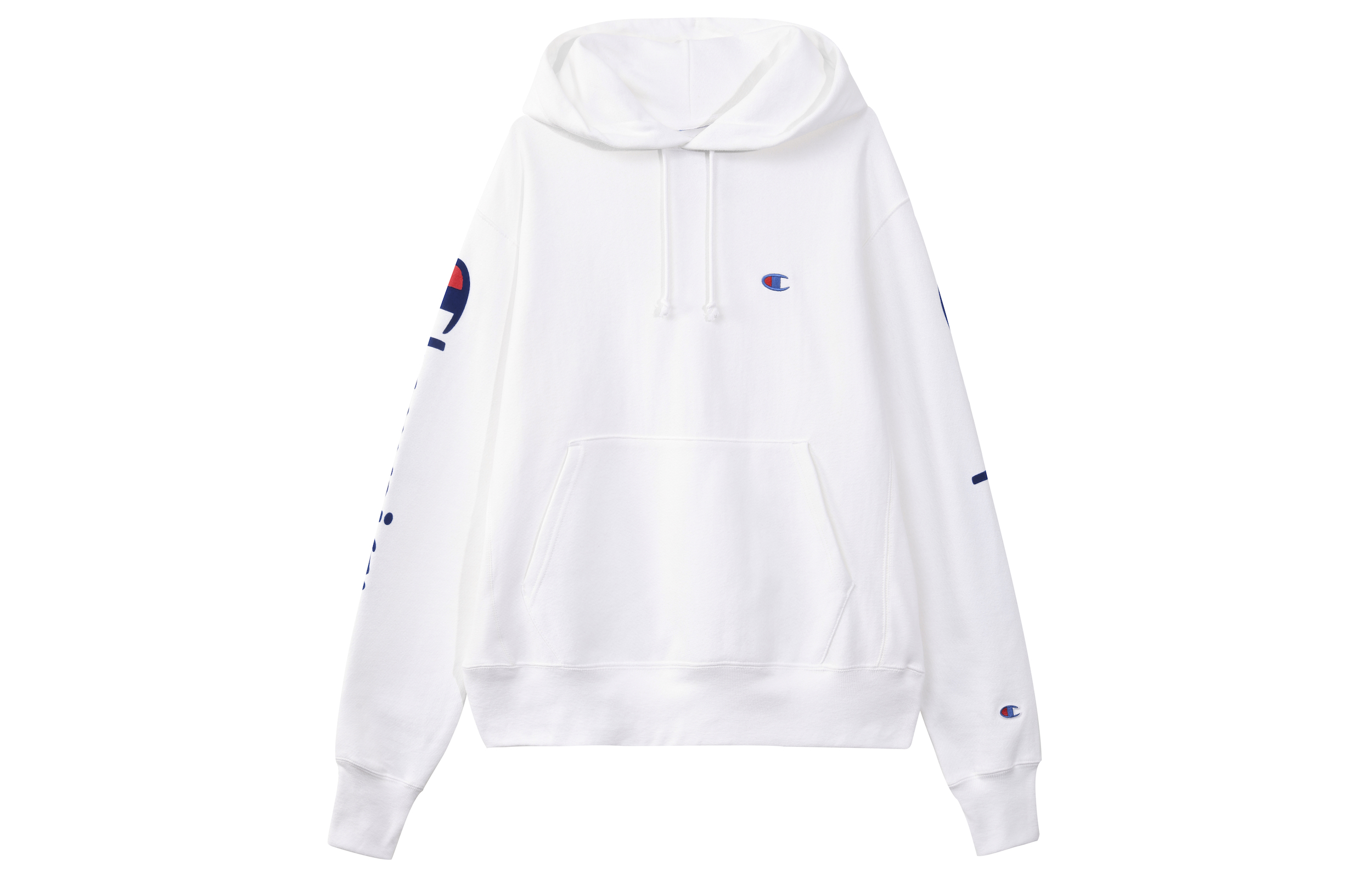 Champion White Pullover Hoodie with Arm Script Logo - Unisex Casual Fit GF68-Y07985-WHC