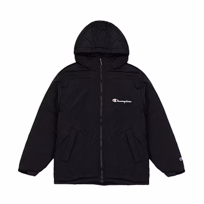 Champion Winter Black Hoodie with Script Logo C3-S608-M201