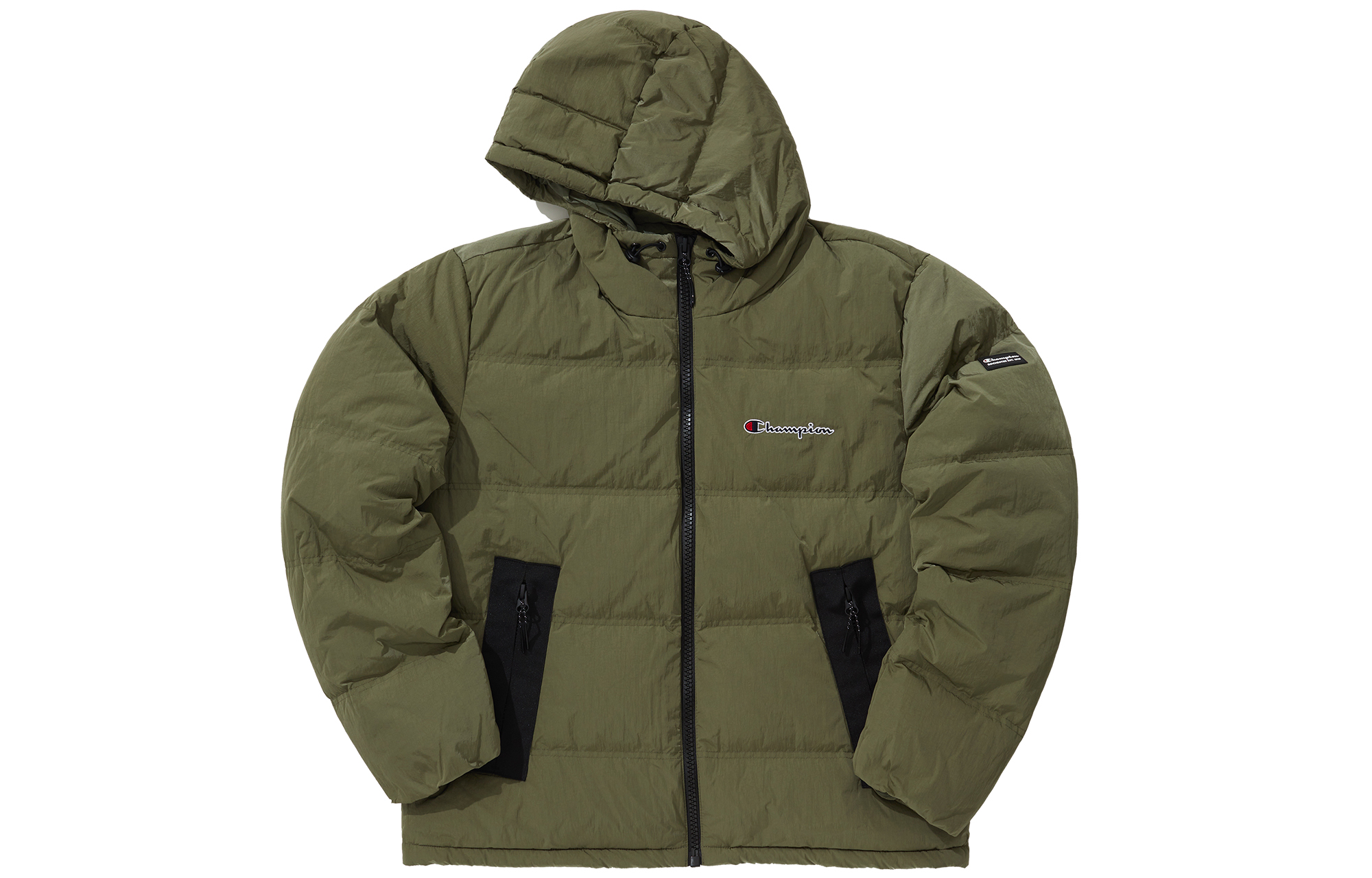 Shop Champion x Embroidered Script Logo Puffer Jacket Unisex Thick Hooded Casual Warm EM-UDJ01