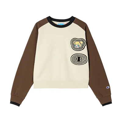 Champion POP MART Logo Print Colorblock Raglan Crewneck Sweatshirt Unisex Retro Style U4CSWSW091