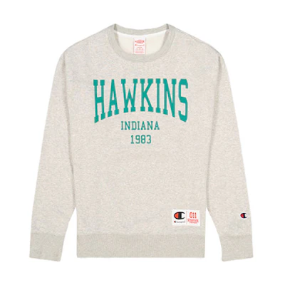 Champion Stranger Things Hawkins Sweatshirt Logo Crewneck Unisex Grey 217752-EM028