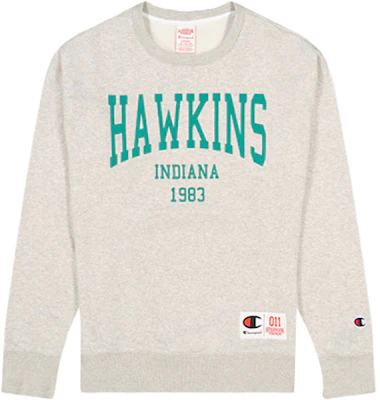 Champion x Stranger Things Hawkins Sweatshirt Logo Crewneck Unisex Grey 217752-EM028 Order Champion x Stranger Things Hawkins Sweatshirt Logo Crewneck Unisex Grey 217752-EM028